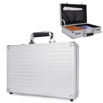 Locking Briefcase 15" File Organizer Storage Box, Portable with Dual Combination Locks, Durable Aluminum Alloy Frame for Cash/Documents, Ideal for Home/Office/Travel/Business