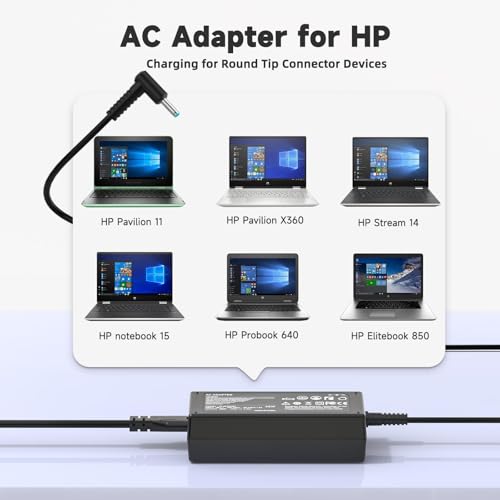 45W 19.5V Laptop Charger Compatible with HP Stream 11 13 14; Compatible with Pavilion x360 11 13 15; Probook Smart Blue Tip 4.5mm Power Supply Cord