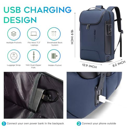 BANGE 17.3 Inch Business Laptop Backpack: Anti-Theft with USB Port & TSA Lock, Waterproof Zippers, Large Travel Commuter Bag - color: Blue, size: lock and usb