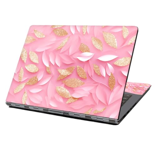 Laptop Skin Sticker Decal,12" 13" 13.3" 14" 15" 15.4" 15.6 inch Laptop Skin Sticker Cover Art Decal Protector Notebook PC (Gold & Pink Leaves) - color: Gold & Pink Leaves