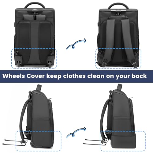 Rolling Backpack Waterproof Commuter Backpack with Wheels for Business, Laptop Compartment for 15.6-Inch Laptop, Wheeled Carry-On Bag for Adults - color: Grey