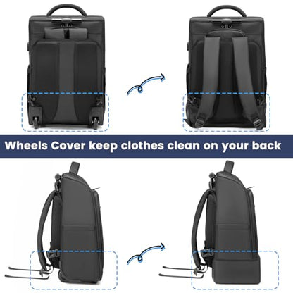 Rolling Backpack Waterproof Commuter Backpack with Wheels for Business, Laptop Compartment for 15.6-Inch Laptop, Wheeled Carry-On Bag for Adults - color: Grey