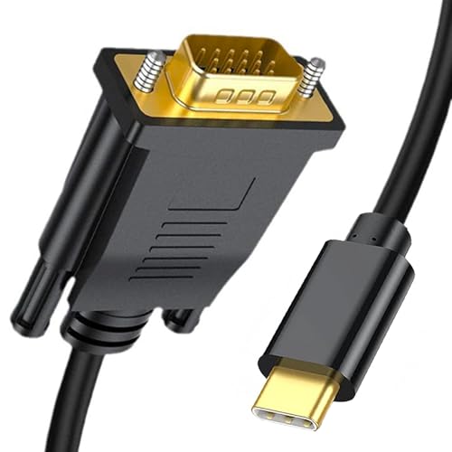 USB C to VGA Cable 6FT, 1080P@60Hz USB Type C to VGA Adapter Video Converter [Thunderbolt 3/4 Compatible] with Macbook Air, iPad Pro, iPhone 15/16, iMac, XPS, Surface etc-Gold-plated Male Interface