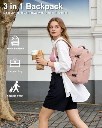 Capolo Travel Laptop Backpack Women Men Personal Item Weekender Travel Bag | 22L Flight Approved,Waterproof Overnight Bag,College Bookbag,Work,1-2 Day Travel,Fits 15.6" Laptop (Small,Pink) - color: Pink, size: Small