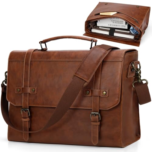 RAINSMORE Mens Messenger Bag 17 Inch Waterproof Vintage Leather Laptop Briefcase Large Laptop Bag Satchel Bag Computer Shoulder Bag for Office Business Travel College,Brown - color: Brown, size: 17 inch