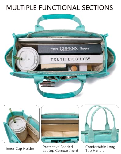Canvas Tote Bag for Women,Women's Bags Crossbody Bags Work Laptop Tote Bag Large Handbags Purse for Travel Nurse Teacher - color: New Upgrade Plus Green With Compartments and Inner Cup Holder