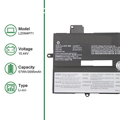 L20M4P71 SB10T83216 5B10W13973 Laptop Battery Replacement for Lenovo ThinkPad X1 Carbon 9th 10th 11th Gen X1 Yoga 6th 7th 8th Gen Series L20C4P71 SB10T83217 L20D4P71 L20L4P71 15.44V 57Wh - size: 13.5*5.3*1.3inch L20M4P71