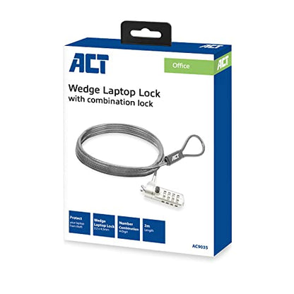 ACT Laptop Lock Security Cable 2m, Password Protection 4 Digit Combination Lock, Wedge Slot Notebook Lock, Swivel Lock Head, Laptop Lock Dell, Portable Anti-Theft Cable - AC9035 - style: combination lock