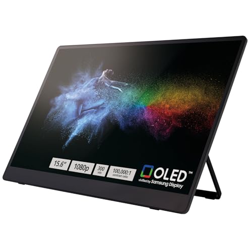 RICOH 150 Portable 15.6" Vivid OLED 350nit Lightweight Display Monitor and Touchscreen w/Dual Speakers - for Laptop, Desktop, Mac, PC - style: RICOH 150