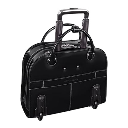 McKlein EDGEBROOK, Top Grain Cowhide Leather, 15" Leather Vertical Wheeled Ladies' Laptop/ Computer & Tablet Business Briefcase Bag/ Women's Rolling Overnight Travel Bag, Removable trolley case