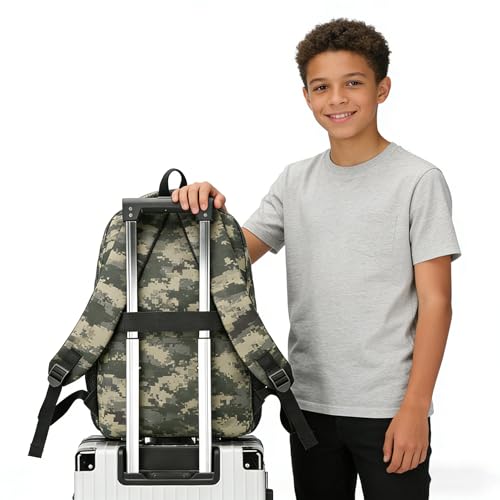 18 Inch Digital Camo Teen School Bookbag, 35L Water Resistant Large Capacity Backpack with Luggage Strap, Daypack for Boys Girls School Daily Travel, Digital Camouflage - color: Camo Backpack Single Pack-1