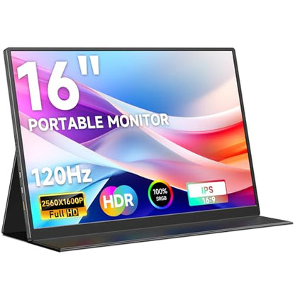 AYY 16" 2.5K 120Hz Portable Monitor, 2560x1600 HDR IPS Display, QHD 100% sRGB, USB-C & HDMI, Eye Care External Second Screen, for Laptop/PC/Phone/PS4/5/Xbox/Switch - size: 16 Inch, style: 2.5K 120Hz