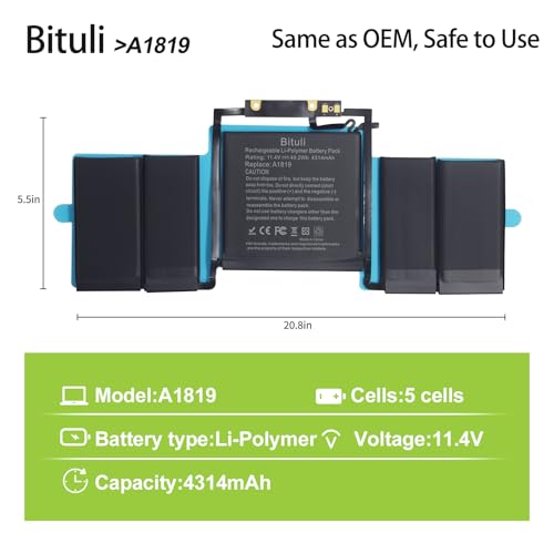 A1706 A1819 Battery Replacement Laptop Battery Compatible with Mac Book Pro 13 inch [Late 2016 Year, Mid 2017 Year], EMC 3071 3163 [11.41V/4320mAh] - color: A1819