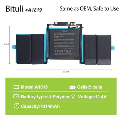A1706 A1819 Battery Replacement Laptop Battery Compatible with Mac Book Pro 13 inch [Late 2016 Year, Mid 2017 Year], EMC 3071 3163 [11.41V/4320mAh] - color: A1819
