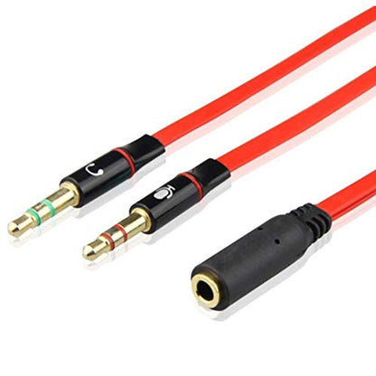 Terasako 3.5mm Jack Female to 2 Male Gold Plated Headphone Mic Audio Y Splitter Flat Cable(Red.)