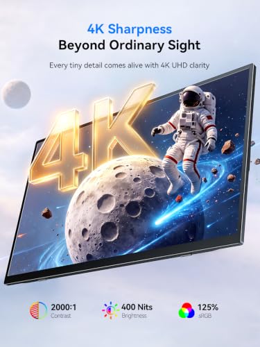 4K Portable Monitor Touchscreen 15.6'', 3840x2160 125% sRGB Laptop Monitor | UHD 10-Point Touch Ultra-Slim Travel Monitor with Kickstand, VESA, USB-C Mini HDMI Second Screen for Laptop, PC, Phone - size: 15.6 inch