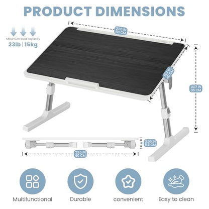 Adjustable Lap Desk, Foldable Laptop Desk for Bed, X-Large Lap Table | 23.6 x 15.7 Inches Bed Laptop Table, Laptop Stand for Couch & Sofa, Laptop Tray for Adults Writing Reading Eating, Black - color: Black