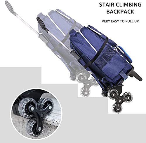 Backpack Trolley, Wheeled Trolley Aluminium Alloy Foldable Hand Cart with Border Base 6 Wheels Rolling Luggage Carts for Kids Teens Adult School Travel (6 Wheels with Edge Guard) - color: 6 Wheels With Edge Guard