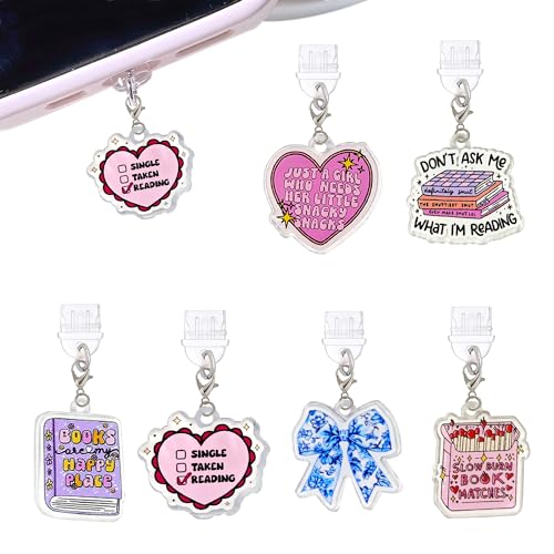 6PCS Charms for E-Reader, About Reading Theme Dust Plug Charm Compatible with Type C Charging Port, Gift for Book Lover Readers Men Women Students, Accessories for E-Reader - color: Style-F