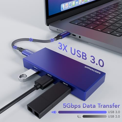AFFHAUSEN 7-in-1 USB-C Hub – SD/microSD Card Reader, 4K@60Hz HDMI, 3X USB-A 5Gbps, 100W PD Charging – MacBook, iPad Pro, iPhone 16, Laptops
