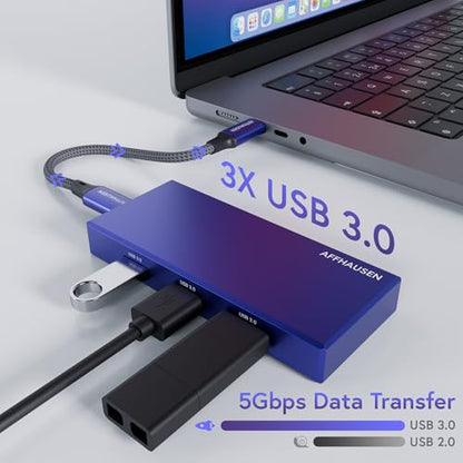 AFFHAUSEN 7-in-1 USB-C Hub – SD/microSD Card Reader, 4K@60Hz HDMI, 3X USB-A 5Gbps, 100W PD Charging – MacBook, iPad Pro, iPhone 16, Laptops