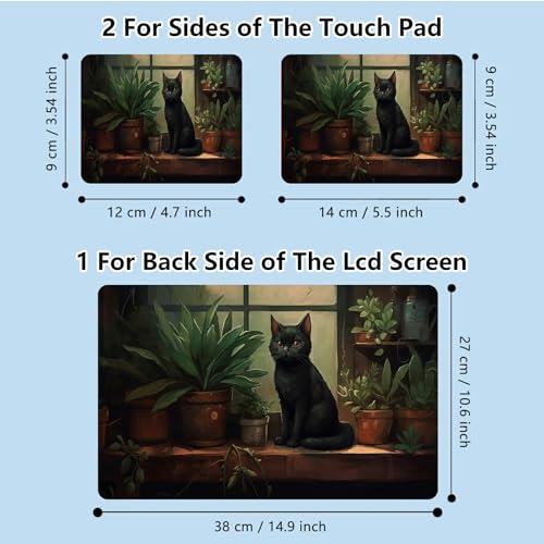 Universal Laptop Skin Sticker with 2 Wrist Pad Skins, Waterproof Scratch Resistant Vinyl Laptop Cover Decal, Cut to Fit for 11–15.6 Inch MacBook HP Dell Lenovo, Black Cat on Window Sill - color: Black Cat on Window Sill