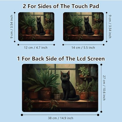 Universal Laptop Skin Sticker with 2 Wrist Pad Skins, Waterproof Scratch Resistant Vinyl Laptop Cover Decal, Cut to Fit for 11–15.6 Inch MacBook HP Dell Lenovo, Black Cat on Window Sill - color: Black Cat on Window Sill