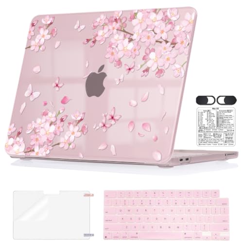 Cherry Blossom Pink Case for 2026 MacBook Neo 13 Inch A18 Pro A3404 | Flying Flowers & Butterflies Blush Hard Shell. 5-in-1 Set. Perfect for Students & Office. Fits A3404 Only. Not for Air/Pro 13 - color: Cherry Blossom