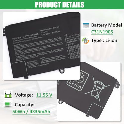 50Wh C31N1905 Laptop Battery Replacement for Asus VivoBook S13 S330FA S330UA S333EA S333JA S14 M433IA S433EA S433IA S15 D533IA S513EA M533IA S532FA S533EA S533FL S533EQ S533IA Series - size: 11.2*3.53*0.15inch C31N1905