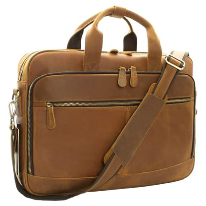 Jack&Chris Genuine Leather Briefcases for Men,15.6" Laptop Compartment Mens Laptop Messenger Bag - color: Jc44-light Brown