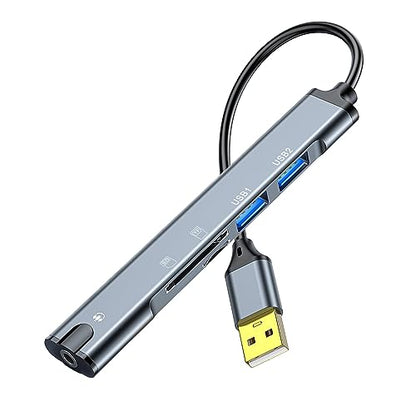 QIANRENON 5 in 1 USB Docking Station Hub USB 2.0 to USB 2.0 TRRS 3.5mm Audio TF/SD Card Reader Multi Function Port Replicator Adapter, for Laptop TF/SD Memory Card ISO 4 Pole Headphone