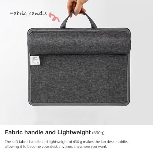 Lap Desk with Soft Cushion and Wrist Rest – Portable Laptop Desk for Bed, Couch & Home Office, PU Surface Tray with Handle for 15.6 inch Laptop (Medium, Black) - size: Medium