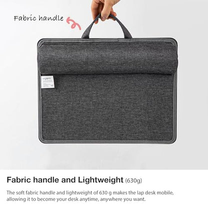 Lap Desk with Soft Cushion and Wrist Rest – Portable Laptop Desk for Bed, Couch & Home Office, PU Surface Tray with Handle for 15.6 inch Laptop (Medium, Black) - size: Medium