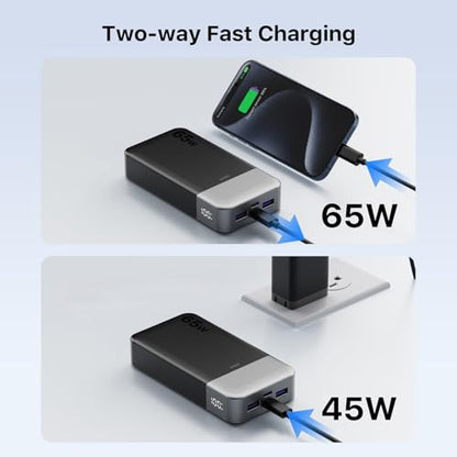 JUOVI Portable Charger 65W Power Bank 20000mAh Compact USB C Laptop Power Bank Fast Charging Battery Pack for Laptop MacBook Dell XPS iPad Tablet Steam Deck iPhone 17/16/15/14 Series Samsung and More - color: Black