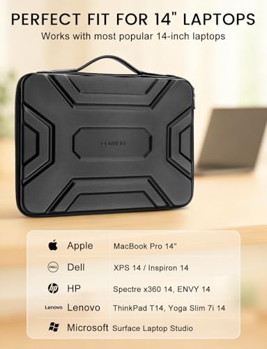 DOMISO 14 inch Laptop Sleeve with Handle, Shockproof & Waterproof EVA Protective Laptop case, Hard Laptop Sleeve for 14" HP Dell Asus Lenovo Laptop, Black - color: Black, size: 14 inch