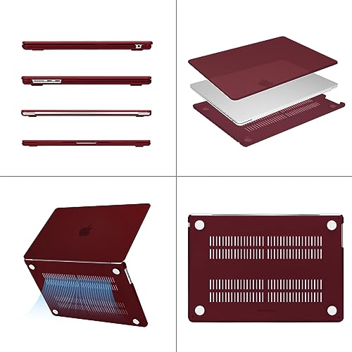 MOSISO Compatible with MacBook Air 15 inch Case M5 2026 M4 M3 M2 2025-2023 | A3448 A3241 A3114 A2941, Scratch-Resistant Protective Hard Shell Case&Keyboard Cover&ScreenFilm&Pouch, Burgundy - color: Burgundy