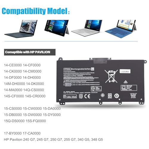 HT03XL Battery for HP Pavilion 14 14-CE 14-CF 14-CM 14M-DH 14-DQ 14-FQ | for 14m-dh1003dx 14-dq0040nr 14-cf2112wm 15-CW 15-DA 15-DB 15-DW 15-EF 17-BY 17-CA HSTNN-DB8R DB8S IB80 IB8O LB8L LB8M UB7J