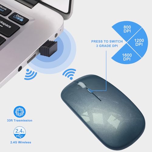 Battery Wireless Mouse, 2.4G Noiseless Mouse with USB Receiver - Slim Portable Computer Mice, 3 DPI Quiet Silent Optical Laptop Mice for PC, Tablet, Laptop Notebook Computer- Silver - color: Silver 03