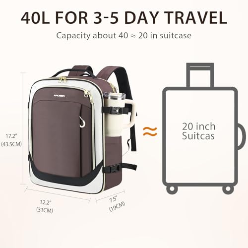 KROSER Laptop Backpack Computer Backpack 17 Inch Men-Beige/Coffee/Black | 40L Large Laptop Water-Repellent Travel Backpack Casual Daypack for Business/College/Women - color: Beige/Coffee/Black
