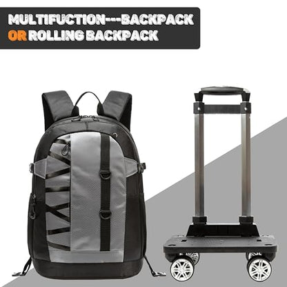 HTgroce Rolling Backpack with Wheels for Boys Roller Wheels Backpacks Big Kids Laptop Luggage Travel Suitcase for Teen Boys - color: 04