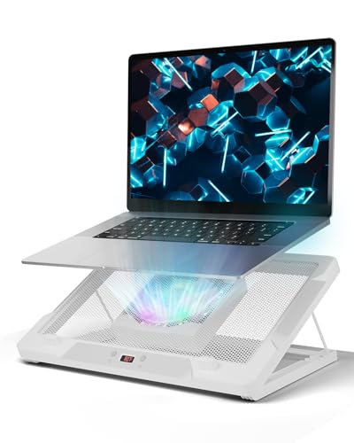 DEPGI Laptop Cooling Pad, Laptop Cooler Stand with 5.5" Movable Fan Easy to Clean, Auto Temp Sensor & 3-Speed Manual Control, Ultra Quiet ≤40dB for 14–17.3 Inch Laptops, White - color: White, size: Lite