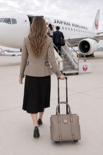 JKM & Company Rolling Laptop Bag for Women | Designer Wheeled Briefcase | Fits 13-17" Laptops | Office Travel Computer Case (Executive Taupe) - color: Taupe