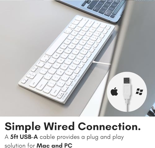 Macally Small Wired Keyboard for Mac and Windows - 78 Scissor Switch Keys Compatible Apple Keyboard - USB Mini Keyboard that Saves Space and Looks Great - Plug and Play Wired Mac Keyboard - Aluminum - color: Silver Aluminum