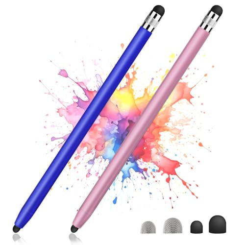 2 Pack Stylus Pens for Touch Screens,High Sensitivity Precision Capacitive Stylus Pen Compatible with iPad iPhone Samsung Tablets All Universal Touchscreen Devices with 4 Rubber Tips (Blue,Rose Gold) - color: Blue+Gold