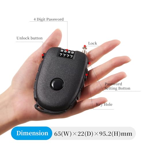 Retractable Cable Lock 27.5 in Cable Compact with Length Control Button Helmet Lock Skateboard Locks for Sports Gear Urban Commuting Scooter Security - color: Black