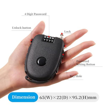 Retractable Cable Lock 27.5 in Cable Compact with Length Control Button Helmet Lock Skateboard Locks for Sports Gear Urban Commuting Scooter Security - color: Black