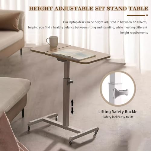 Home Movable Sofa Side Table, Height Adjustable Laptop Desk, Portable Bedside Table with Wheels, Tiltable Freestanding Standing Desk, Easy to Install