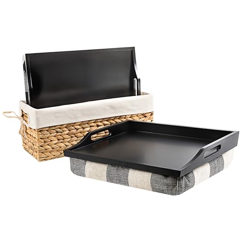 ROSSIE Home Wood Lap Tray – Buffalo Check, 2-Pack with Storage Basket - color: Buffalo Check, size: 2-Pack with Basket