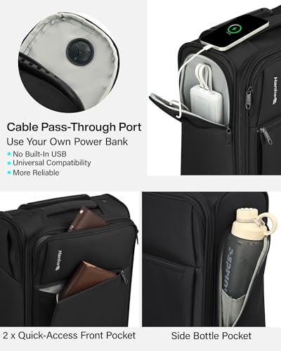 Hanke Underseat Carry On Luggage with Wheels, 17 Inch Rolling Bag, Black | Fits 15.6 Inch Laptop, Shoe Bag Included, Small Suitcase, Softside, Trolley Sleeve, Water-Resistant, 30L Personal Item - color: Black, size: 17 Inch Underseat Plus