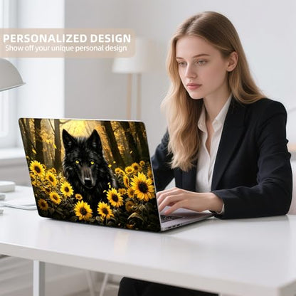 Universal Laptop Skin Sticker for 12/13/14/15.6 Inch Laptops, Reusable Vinyl Laptop Decal Cover, Waterproof Scratch Resistant Notebook Skin with 2 Wrist Pads,Sunflower Wolf - color: Sunflower Wolf